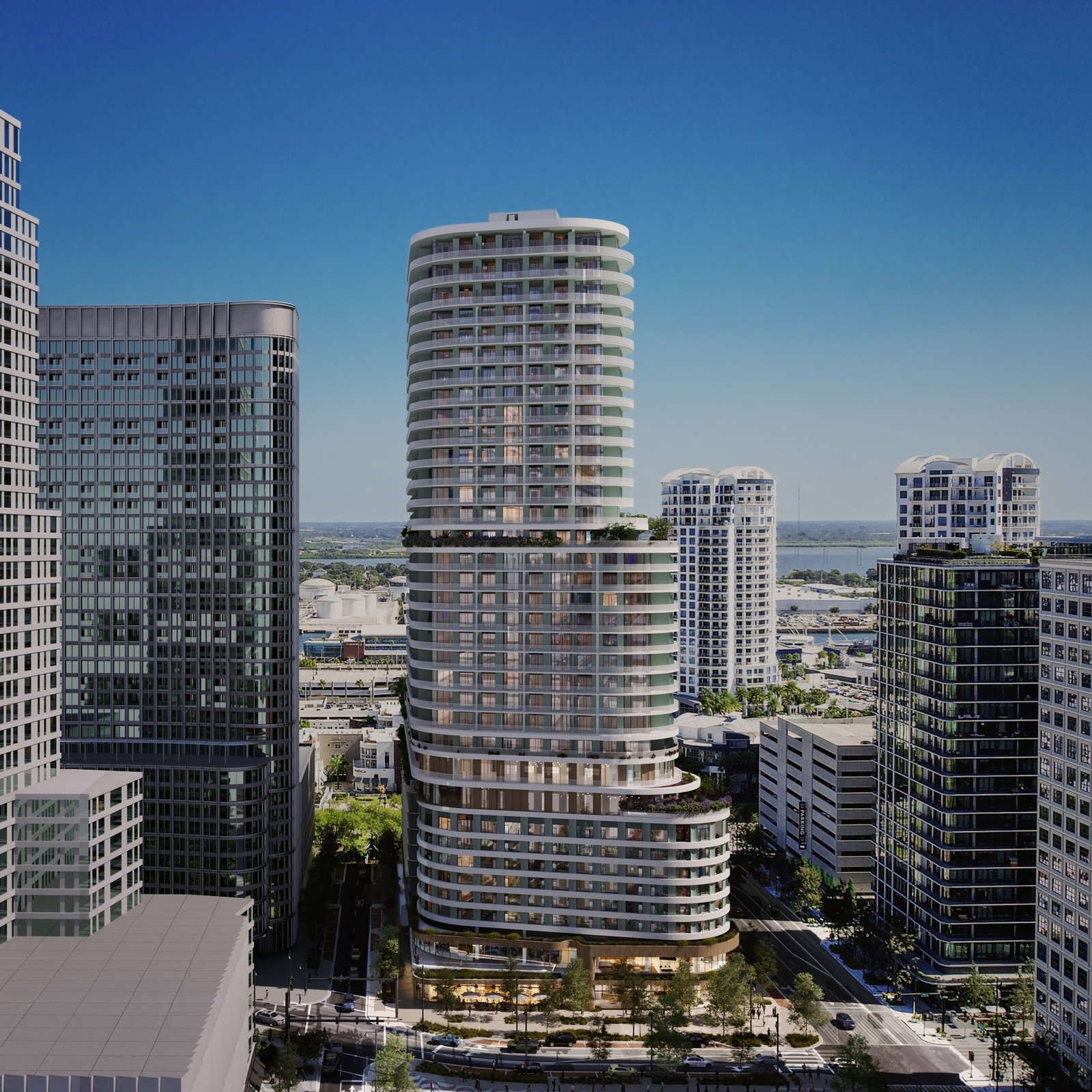 A future condominium building in water street tampa in downtown tampa